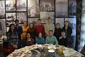 The group at a celebratory dinner